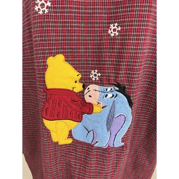Vintage Disney Store Winnie the Pooh Eeyore Red Plaid Nightgown Nightshirt L/XL - Picture 2 of 5